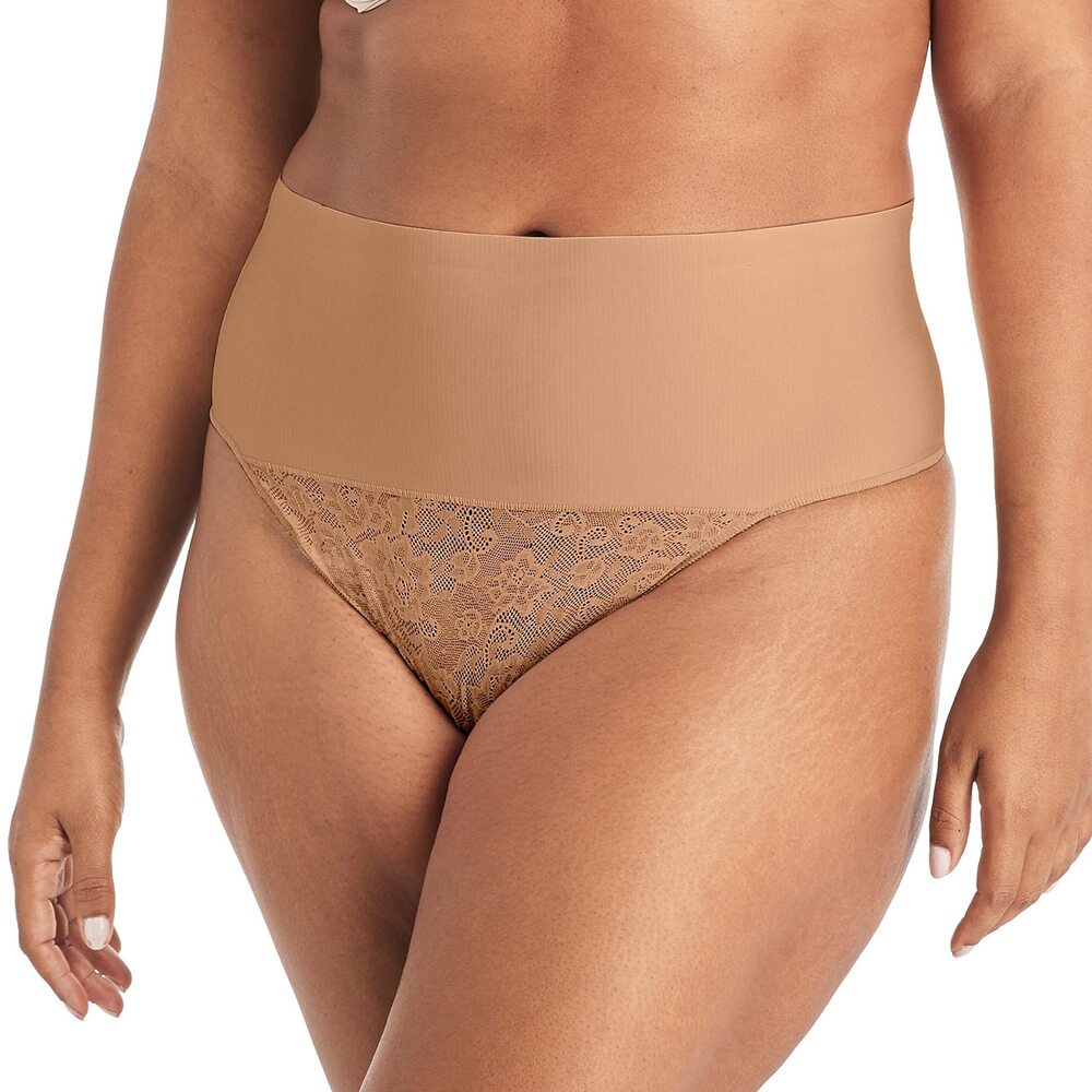 NWT Maidenform Tame Your Tummy Lace Thong DM0 Caramel Swing Lace XXL